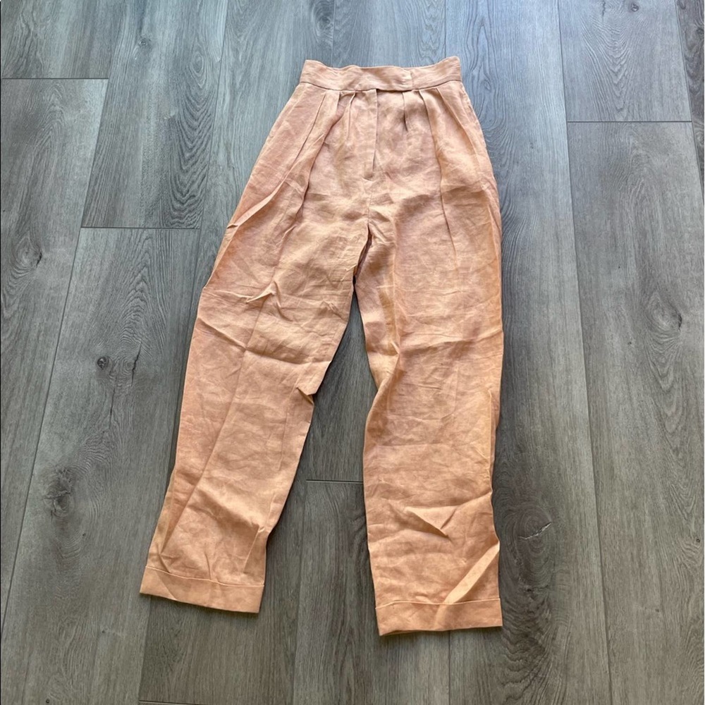 RONNY KOBO GINEVRA PLEATED HIGH WAIT ROLLED CROP LINEN TROUSER PANTS SIZE XS NEW